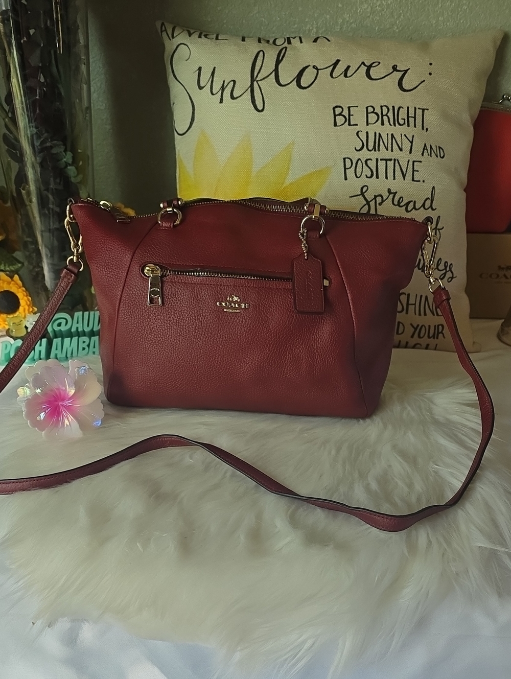 Coach Kelsey Rasberry Pebbled Leather Shoulder Bag ,hangtag And Long Strap